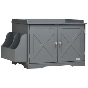 Grey Hidden Litter Box Enclosure Cat Washroom Furniture with Storage Adjustable Divider Indoor Pet House Side Table