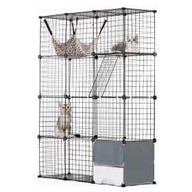 Large 4-tier Cat Cage, 41 x 14 x 55", Detachable Metal Wire Cat Enclosure, with Litter Box Hammock Ramp ladders