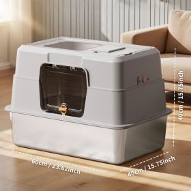 2025 Must-Buy Fully Enclosed Stainless Steel Cat Litter Box, Odor-Proof, Anti-Splash, Spacious for Large Cats (Color: Gray)