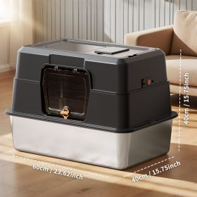 2025 Must-Buy Fully Enclosed Stainless Steel Cat Litter Box, Odor-Proof, Anti-Splash, Spacious for Large Cats (Color: Black)