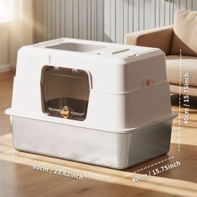 2025 Must-Buy Fully Enclosed Stainless Steel Cat Litter Box, Odor-Proof, Anti-Splash, Spacious for Large Cats (Color: White)