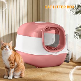 Modern Enclosed Cat Litter Box with Built-In Scoop Storage, Lightweight, Fits Indoor Home Decor (Color: Pink)