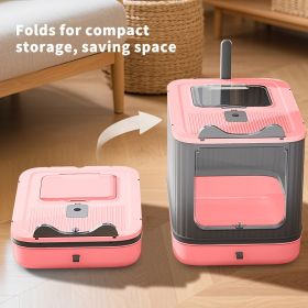 Elf Cat Litter Box, Dual-Entry Fully Enclosed, Odor-Free, Modern White, Easy Clean Drawer Tray (Color: Pink)