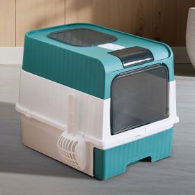 Fully Enclosed Magic Cube Litter Box, Top/Front Entry, Pull-Out Drawer, Anti-Splash Odor Control, Large for Big Cats (Color: Blue)
