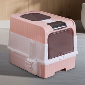 Fully Enclosed Magic Cube Litter Box, Top/Front Entry, Pull-Out Drawer, Anti-Splash Odor Control, Large for Big Cats (Color: Pink)