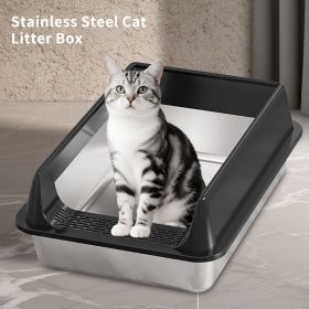 2026 Must-Buy Stainless Steel Cat Litter Box, Extra Large, Anti-Splash & Odor-Proof, Ideal for All Cat Breeds (Color: Black, size: XL15)