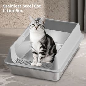 2026 Must-Buy Stainless Steel Cat Litter Box, Extra Large, Anti-Splash & Odor-Proof, Ideal for All Cat Breeds (Color: Gray, size: XL15)