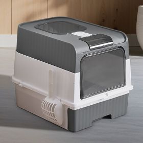 Fully Enclosed Magic Cube Litter Box, Top/Front Entry, Pull-Out Drawer, Anti-Splash Odor Control, Large for Big Cats (Color: Gray)