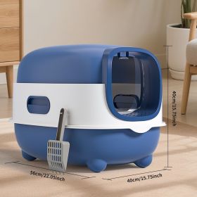High-Capacity Enclosed Cat Litter Box | Odor-Lock, Scratch-Resistant, Ideal for US Households (Color: Blue)