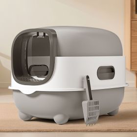 High-Capacity Enclosed Cat Litter Box | Odor-Lock, Scratch-Resistant, Ideal for US Households (Color: Gray)