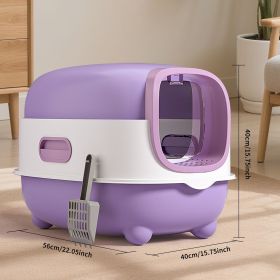 High-Capacity Enclosed Cat Litter Box | Odor-Lock, Scratch-Resistant, Ideal for US Households (Color: purple)