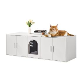 Cat Litter Box Enclosure for 2 Cats, Litter Box Furniture Hidden with Double Rooms, Wooden Cat Box Cabinet Fit Most of Litter Box (Material: Particle Board, size: 57.9 in)