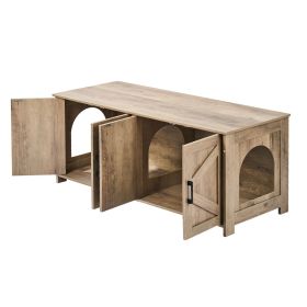 Cat Litter Box Enclosure for 2 Cats, Litter Box Furniture Hidden with Double Rooms, Wooden Cat Box Cabinet Fit Most of Litter Box (Material: Particle Board, size: 47.2 inches)